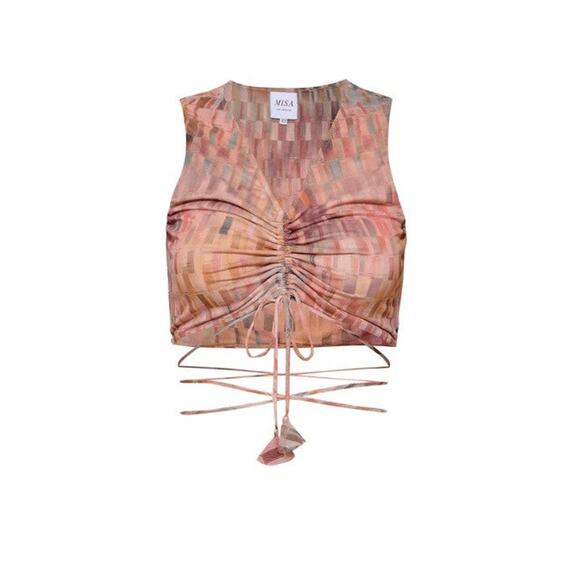 MisaFroma Sleeveless Ruched Crop Top - XS Disco Matrix